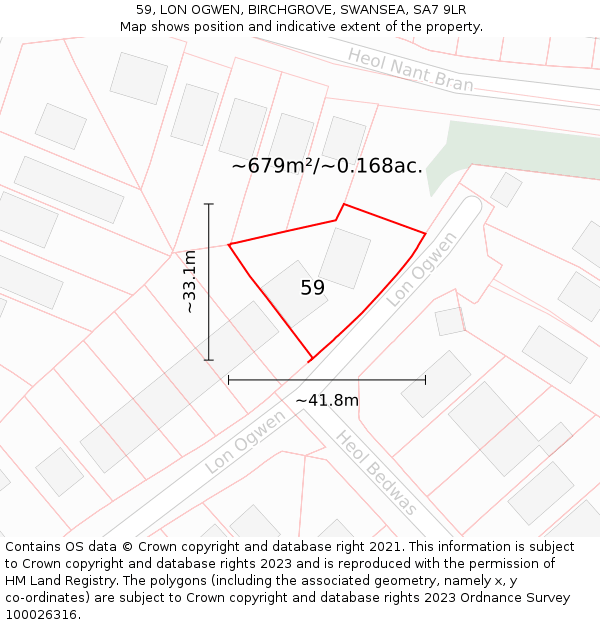 59, LON OGWEN, BIRCHGROVE, SWANSEA, SA7 9LR: Plot and title map