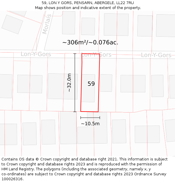 59, LON Y GORS, PENSARN, ABERGELE, LL22 7RU: Plot and title map