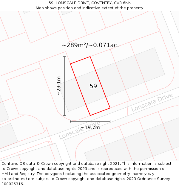 59, LONSCALE DRIVE, COVENTRY, CV3 6NN: Plot and title map