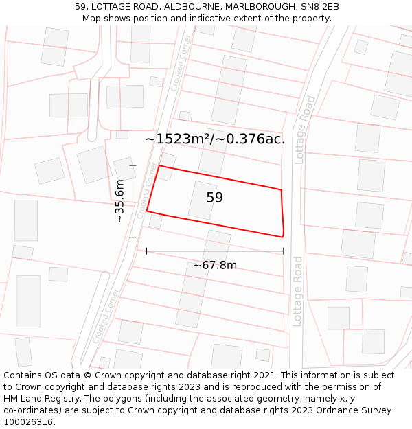 59, LOTTAGE ROAD, ALDBOURNE, MARLBOROUGH, SN8 2EB: Plot and title map