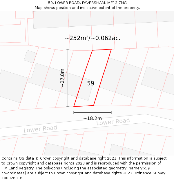 59, LOWER ROAD, FAVERSHAM, ME13 7NG: Plot and title map