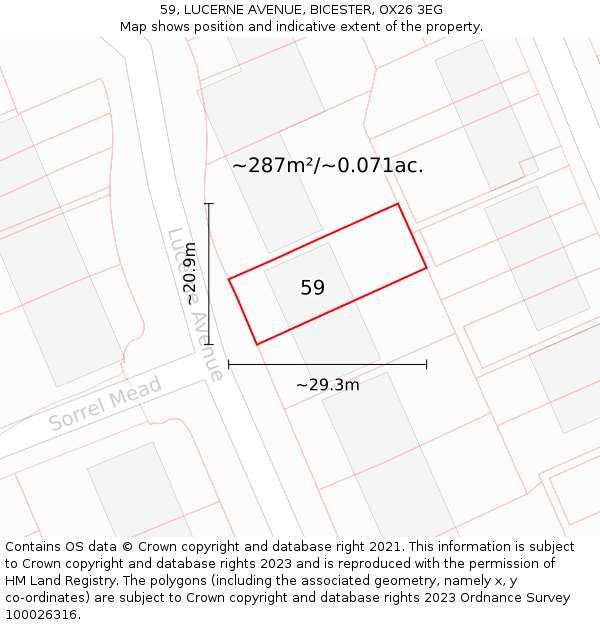 59, LUCERNE AVENUE, BICESTER, OX26 3EG: Plot and title map