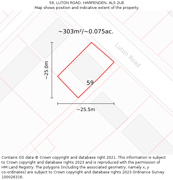 59, LUTON ROAD, HARPENDEN, AL5 2UE: Plot and title map