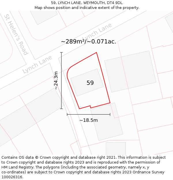 59, LYNCH LANE, WEYMOUTH, DT4 9DL: Plot and title map