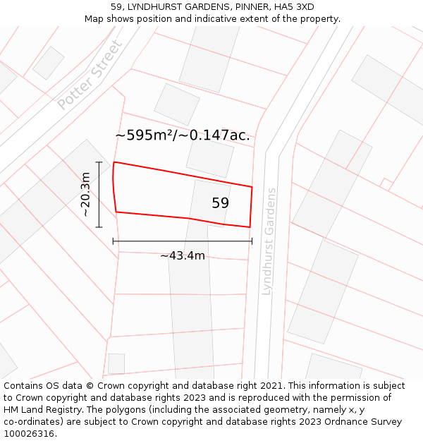 59, LYNDHURST GARDENS, PINNER, HA5 3XD: Plot and title map