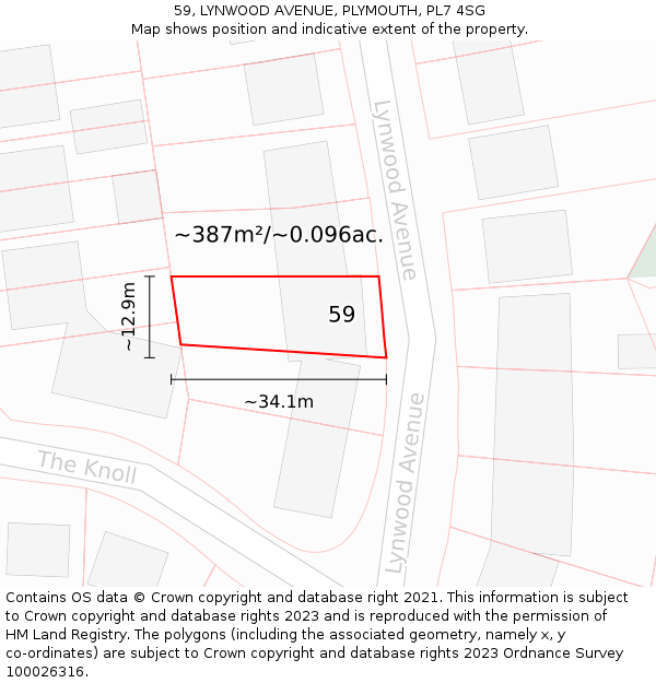 59, LYNWOOD AVENUE, PLYMOUTH, PL7 4SG: Plot and title map