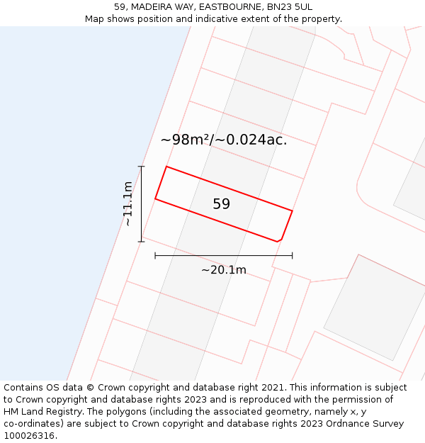 59, MADEIRA WAY, EASTBOURNE, BN23 5UL: Plot and title map