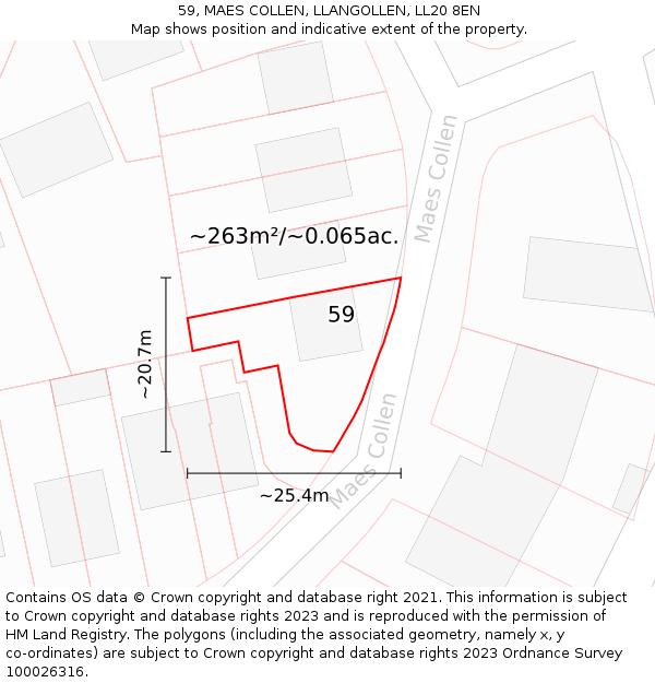 59, MAES COLLEN, LLANGOLLEN, LL20 8EN: Plot and title map