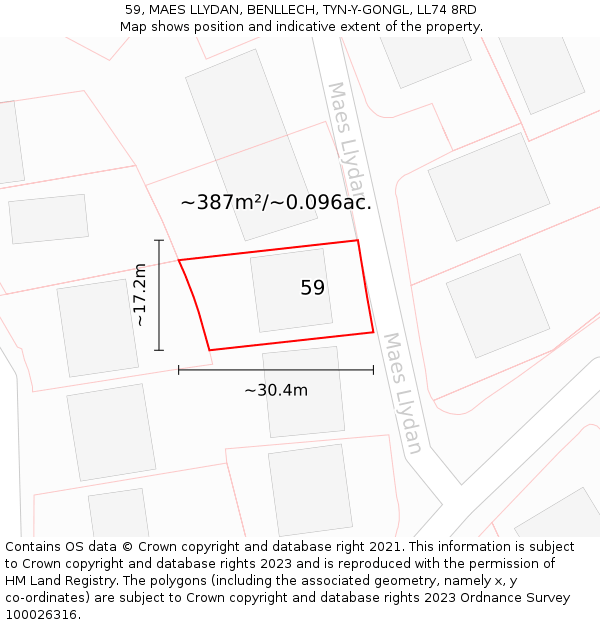 59, MAES LLYDAN, BENLLECH, TYN-Y-GONGL, LL74 8RD: Plot and title map