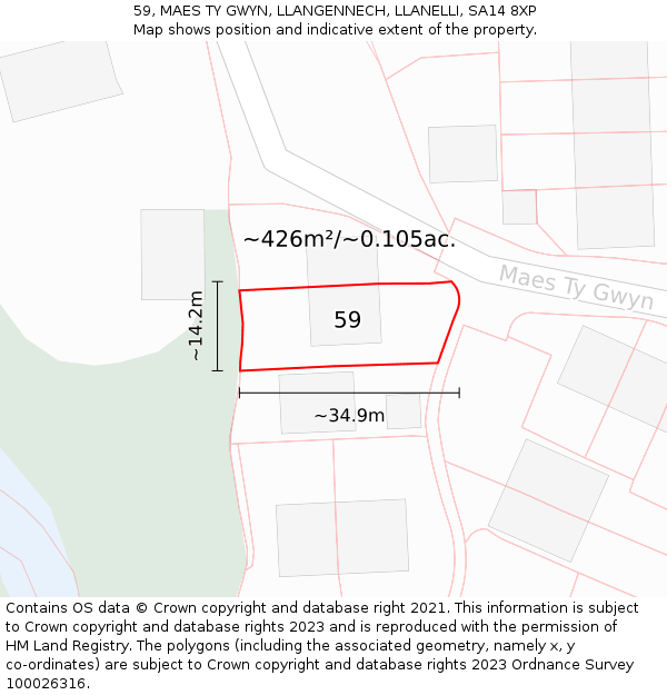 59, MAES TY GWYN, LLANGENNECH, LLANELLI, SA14 8XP: Plot and title map