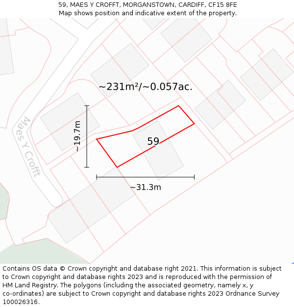 59, MAES Y CROFFT, MORGANSTOWN, CARDIFF, CF15 8FE: Plot and title map