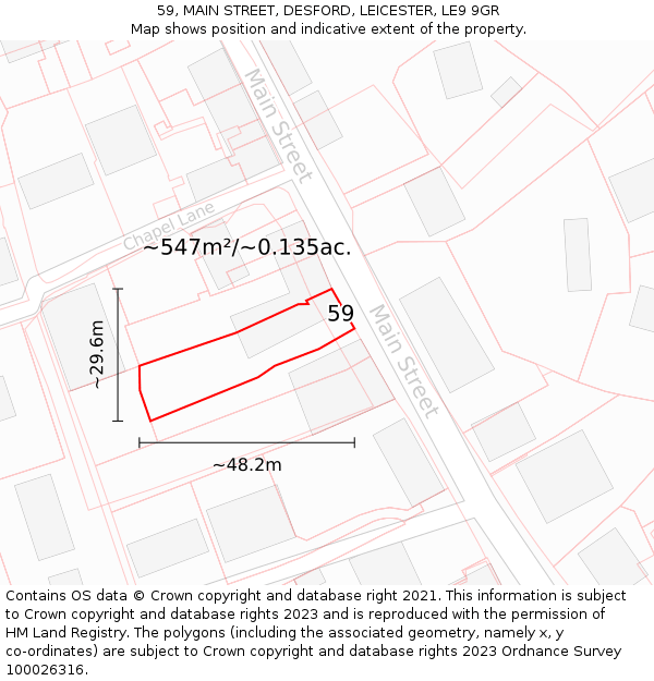 59, MAIN STREET, DESFORD, LEICESTER, LE9 9GR: Plot and title map