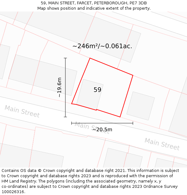 59, MAIN STREET, FARCET, PETERBOROUGH, PE7 3DB: Plot and title map