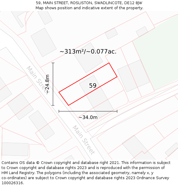 59, MAIN STREET, ROSLISTON, SWADLINCOTE, DE12 8JW: Plot and title map