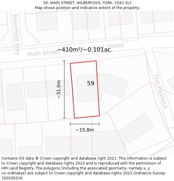 59, MAIN STREET, WILBERFOSS, YORK, YO41 5LY: Plot and title map
