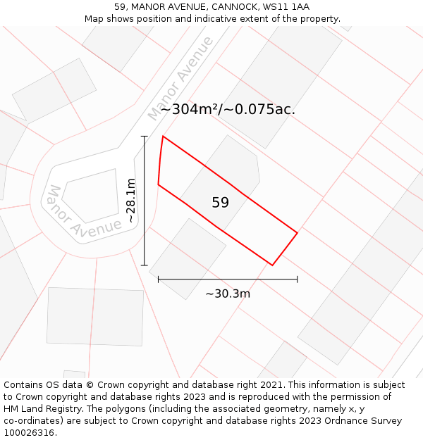 59, MANOR AVENUE, CANNOCK, WS11 1AA: Plot and title map