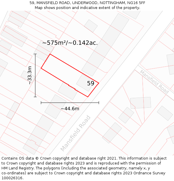 59, MANSFIELD ROAD, UNDERWOOD, NOTTINGHAM, NG16 5FF: Plot and title map