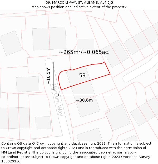 59, MARCONI WAY, ST. ALBANS, AL4 0JG: Plot and title map