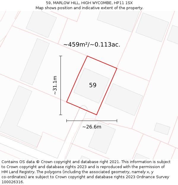 59, MARLOW HILL, HIGH WYCOMBE, HP11 1SX: Plot and title map