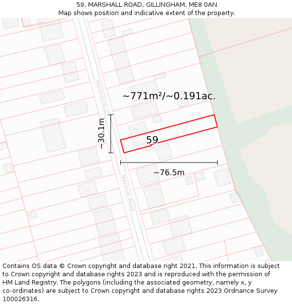 59, MARSHALL ROAD, GILLINGHAM, ME8 0AN: Plot and title map