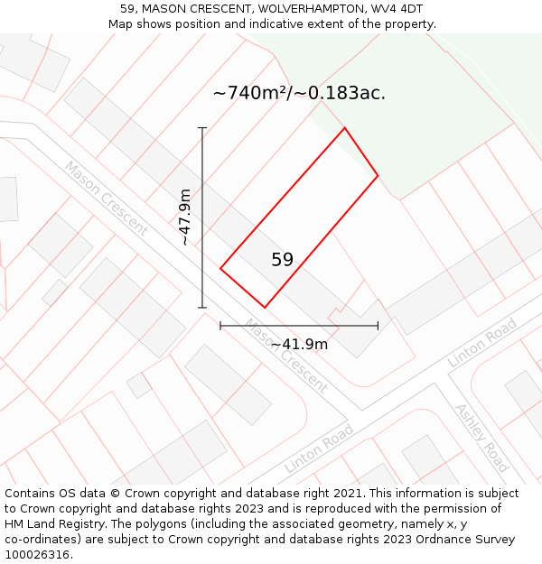 59, MASON CRESCENT, WOLVERHAMPTON, WV4 4DT: Plot and title map