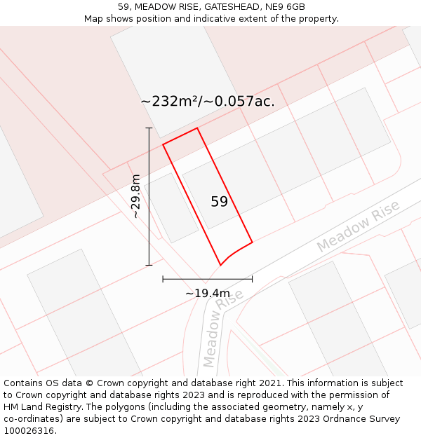 59, MEADOW RISE, GATESHEAD, NE9 6GB: Plot and title map