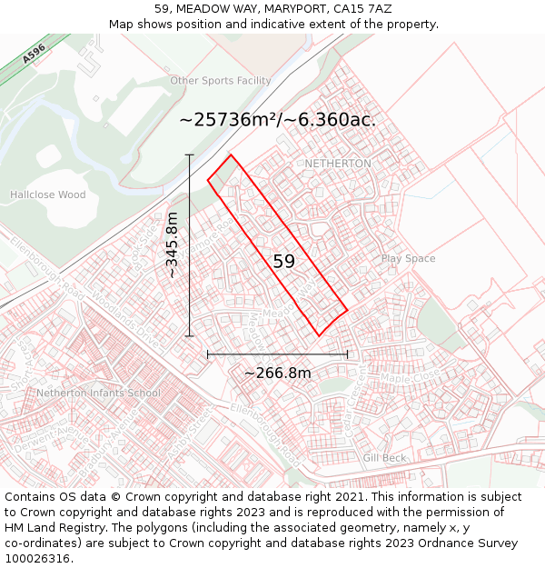 59, MEADOW WAY, MARYPORT, CA15 7AZ: Plot and title map