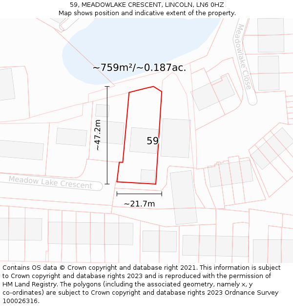 59, MEADOWLAKE CRESCENT, LINCOLN, LN6 0HZ: Plot and title map