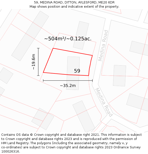 59, MEDINA ROAD, DITTON, AYLESFORD, ME20 6DR: Plot and title map