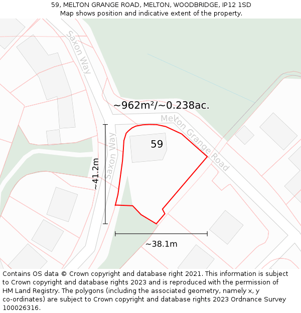 59, MELTON GRANGE ROAD, MELTON, WOODBRIDGE, IP12 1SD: Plot and title map