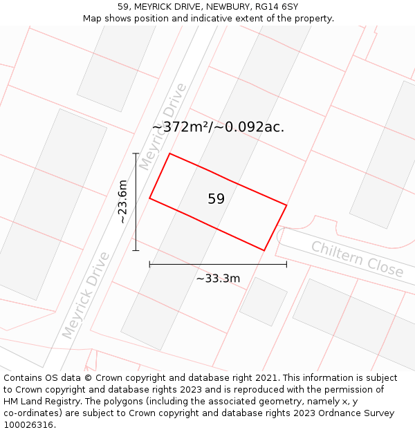 59, MEYRICK DRIVE, NEWBURY, RG14 6SY: Plot and title map