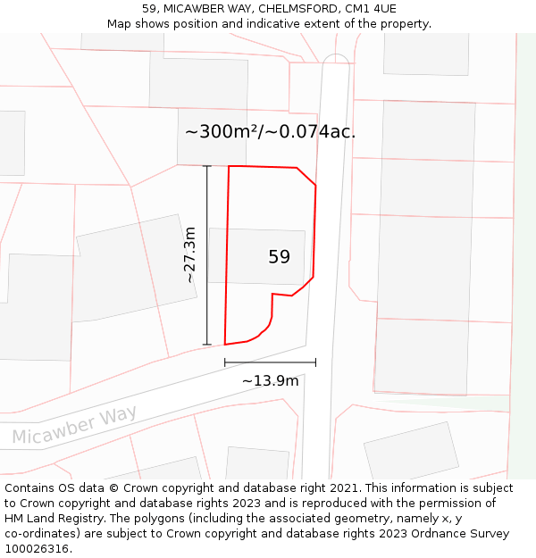 59, MICAWBER WAY, CHELMSFORD, CM1 4UE: Plot and title map