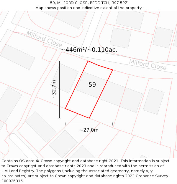 59, MILFORD CLOSE, REDDITCH, B97 5PZ: Plot and title map