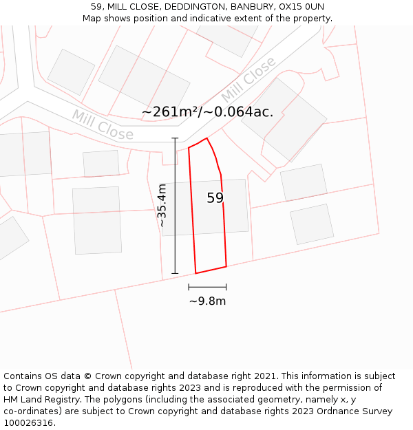 59, MILL CLOSE, DEDDINGTON, BANBURY, OX15 0UN: Plot and title map