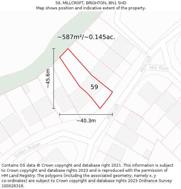 59, MILLCROFT, BRIGHTON, BN1 5HD: Plot and title map