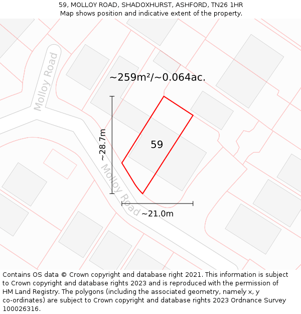 59, MOLLOY ROAD, SHADOXHURST, ASHFORD, TN26 1HR: Plot and title map