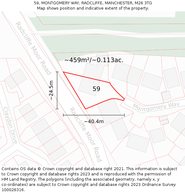 59, MONTGOMERY WAY, RADCLIFFE, MANCHESTER, M26 3TG: Plot and title map