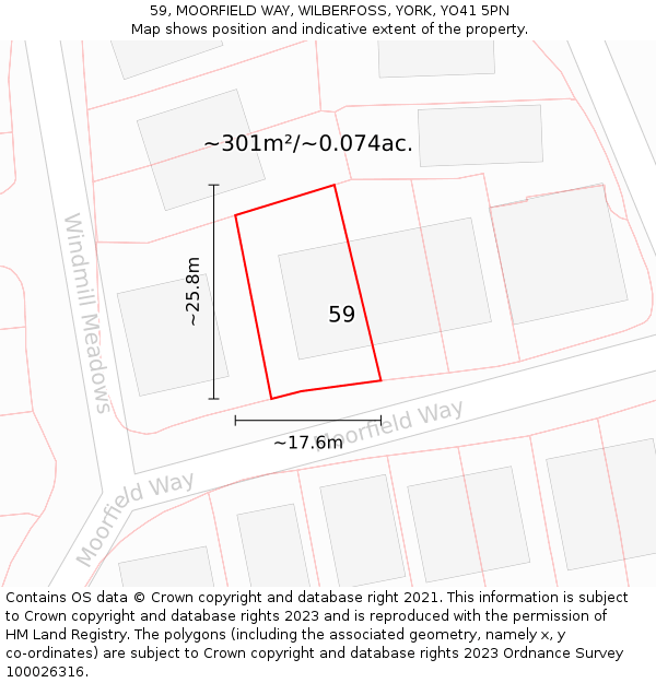 59, MOORFIELD WAY, WILBERFOSS, YORK, YO41 5PN: Plot and title map