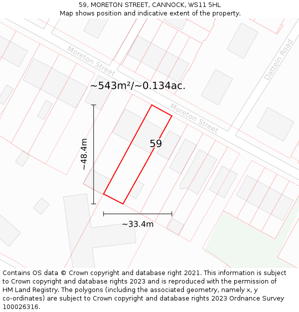 59, MORETON STREET, CANNOCK, WS11 5HL: Plot and title map