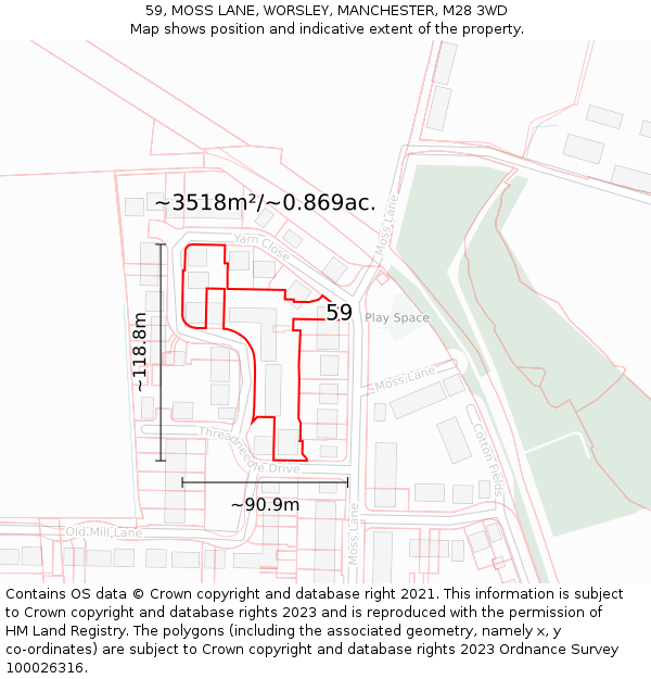 59, MOSS LANE, WORSLEY, MANCHESTER, M28 3WD: Plot and title map