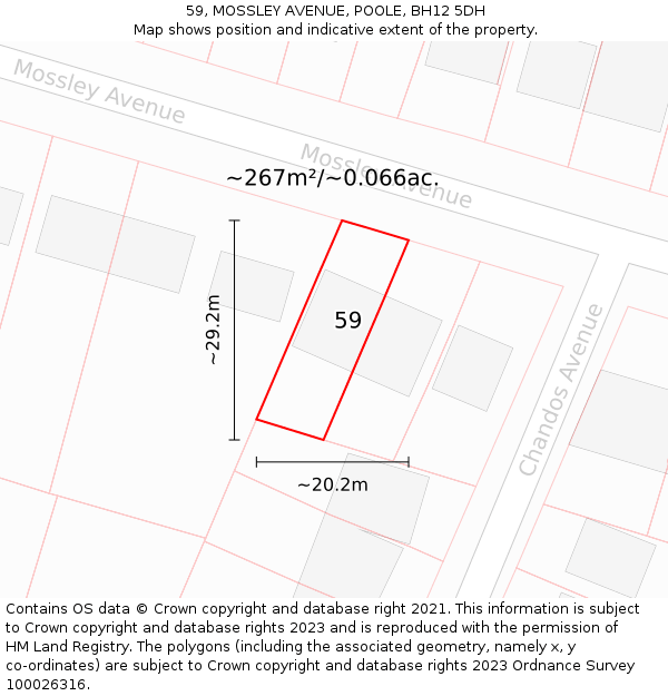 59, MOSSLEY AVENUE, POOLE, BH12 5DH: Plot and title map