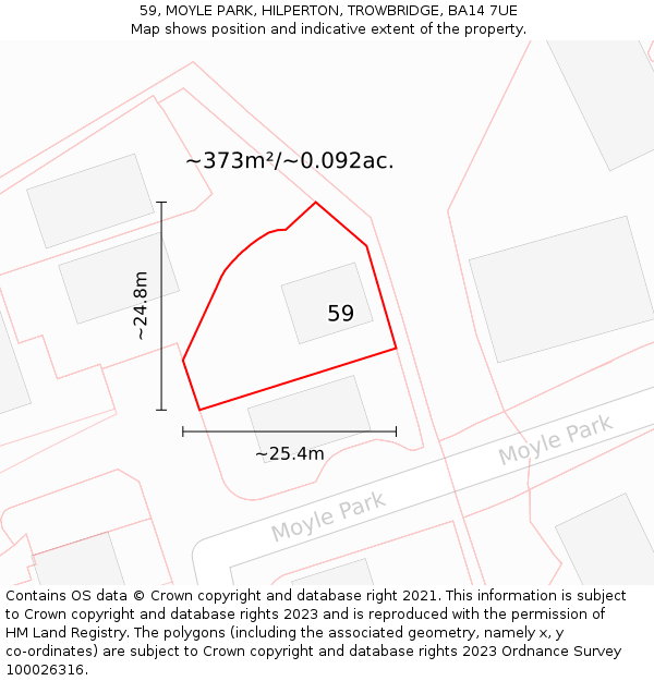 59, MOYLE PARK, HILPERTON, TROWBRIDGE, BA14 7UE: Plot and title map