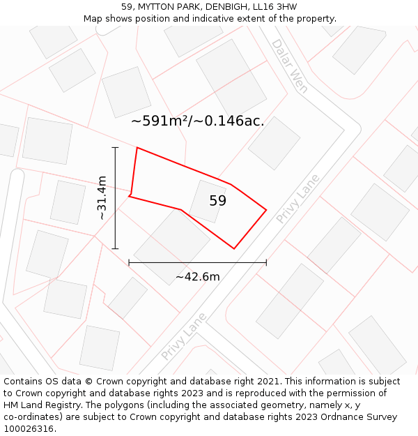 59, MYTTON PARK, DENBIGH, LL16 3HW: Plot and title map