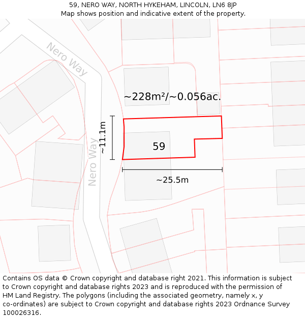 59, NERO WAY, NORTH HYKEHAM, LINCOLN, LN6 8JP: Plot and title map