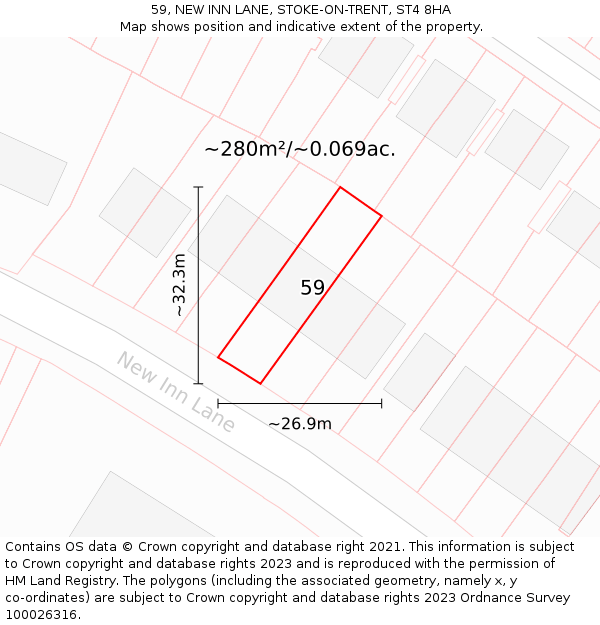 59, NEW INN LANE, STOKE-ON-TRENT, ST4 8HA: Plot and title map