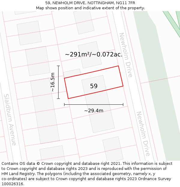 59, NEWHOLM DRIVE, NOTTINGHAM, NG11 7FR: Plot and title map