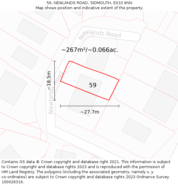 59, NEWLANDS ROAD, SIDMOUTH, EX10 9NN: Plot and title map