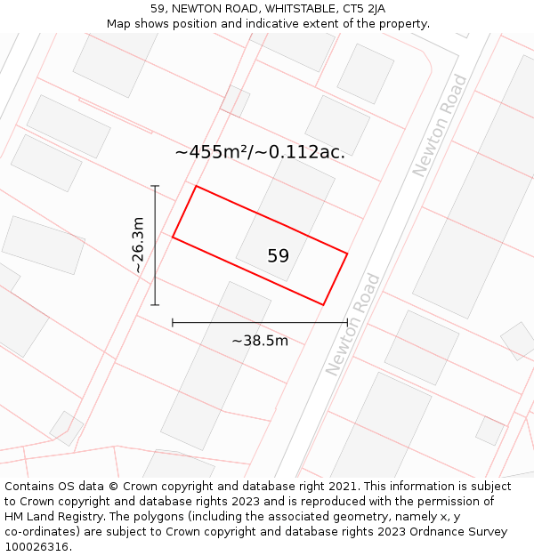 59, NEWTON ROAD, WHITSTABLE, CT5 2JA: Plot and title map