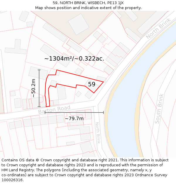 59, NORTH BRINK, WISBECH, PE13 1JX: Plot and title map