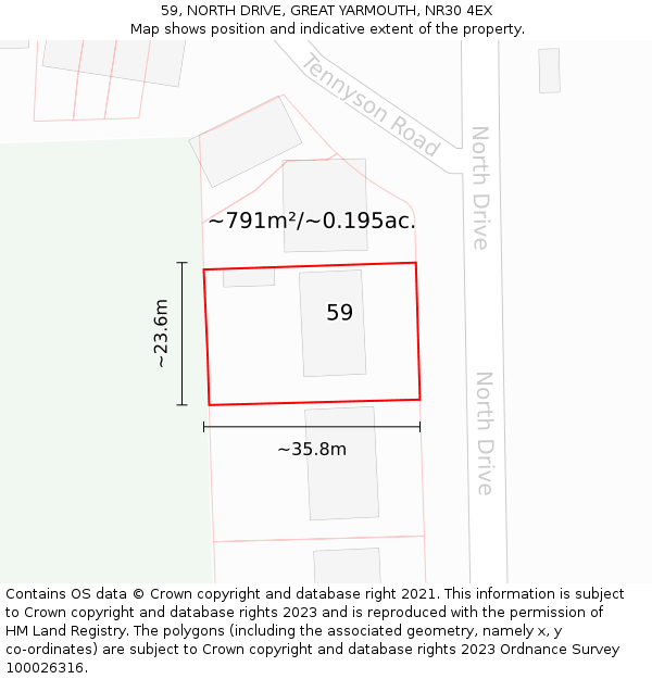 59, NORTH DRIVE, GREAT YARMOUTH, NR30 4EX: Plot and title map